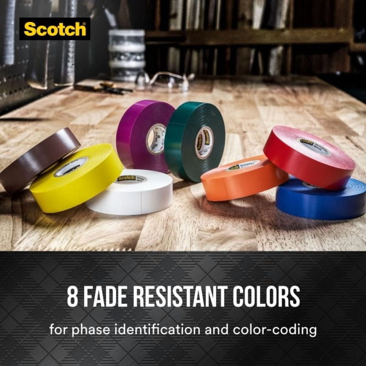 Scotch® Vinyl Electrical Tape, 0.75 in x 66 ft x 7 mil, Multi-pack, 3-Pack (Black, White, Red)