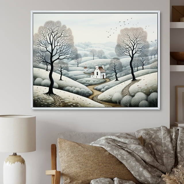 Designart Countryside framed wall Art, Countryside Grey Simplicity Landscape I , Countryside Large framed wall art decor, Grey Country White Framed Wall Art, 40x30 inches White Color Frame