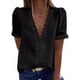 thumbnail image 2 of Camiseta de mujer Encaje Cuello en V Camisa de manga corta Blusa Top casual, Negro, L Vogacara  AP001454-03, 2 of 6