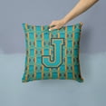 thumbnail image 2 of Letter J Football Aqua, Orange and Marine Blue Fabric Decorative Pillow, 2 of 4