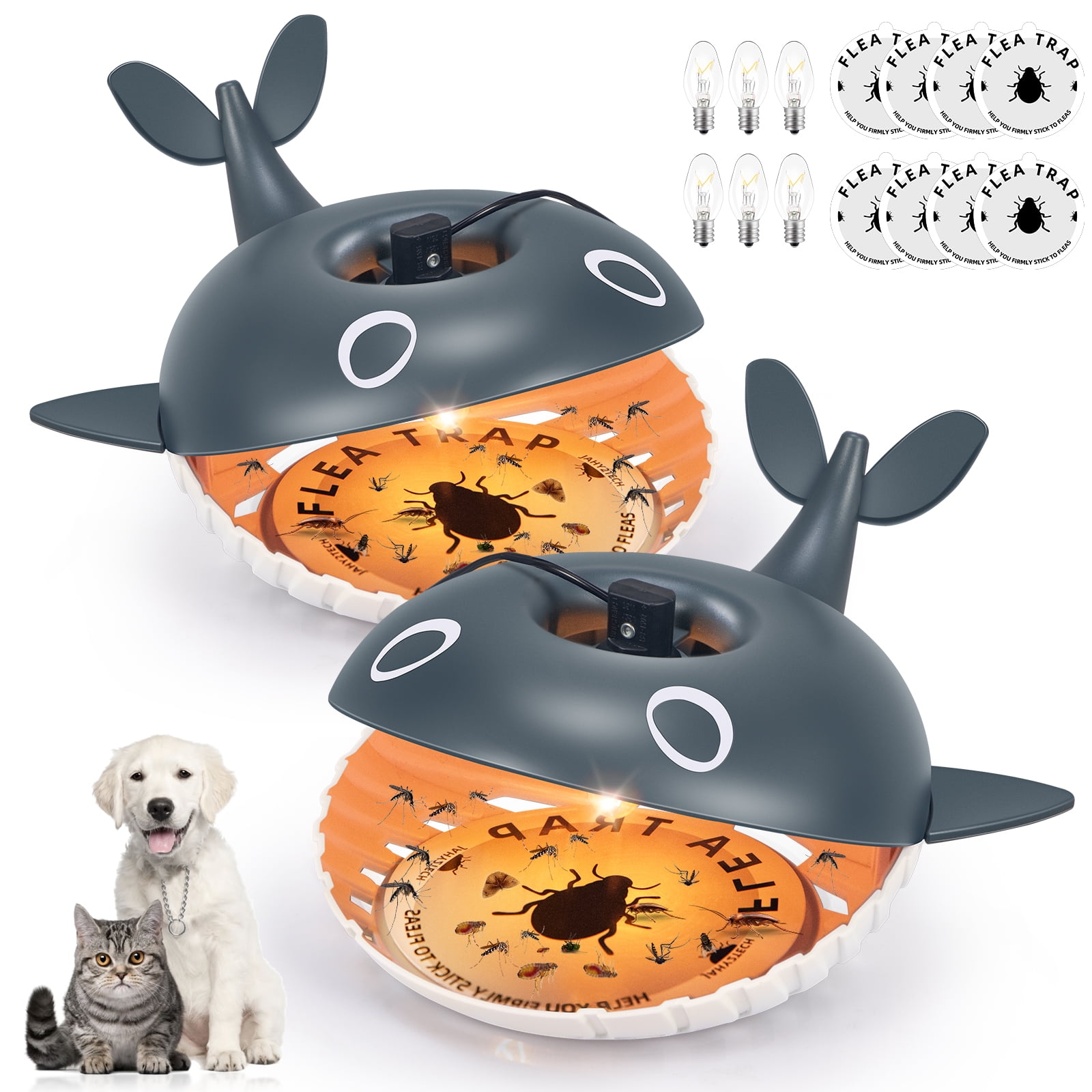 G·PEH Shark Flea Traps for Home - Kid and Pet Friendly Indoor Flea Killer (2 Pack)