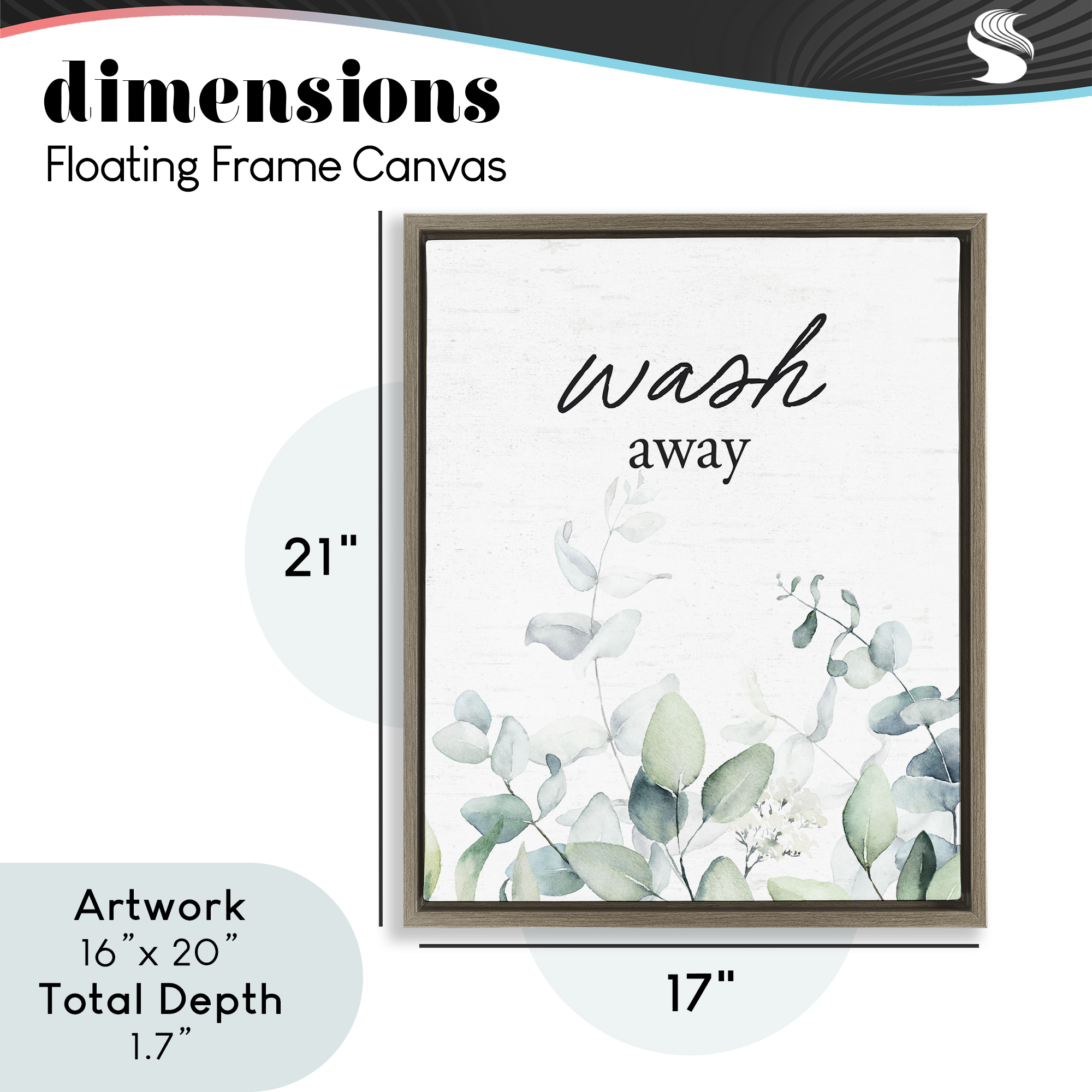 Wash Away Eucalyptus Brown Framed Floater Canvas Wall Art, design by Lettered and Lined