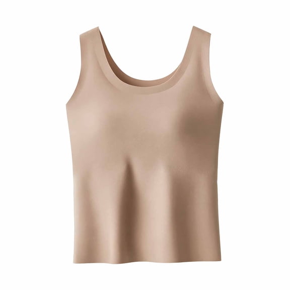 Women's Summer Underwire Seamless Round Neck Tank Top with Built in Bra Wide Strap Everyday Camisole M