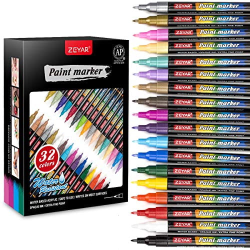 ZEYAR Acrylic Paint Pens, Water based Extra Fine Point, 32 vibrant