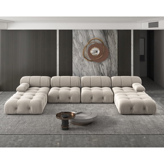 Sdorens Sectional Sofa,U-Shaped Modular Couch with Ottomans,Modern Velvet Sofa Set for Living Room,Beige
