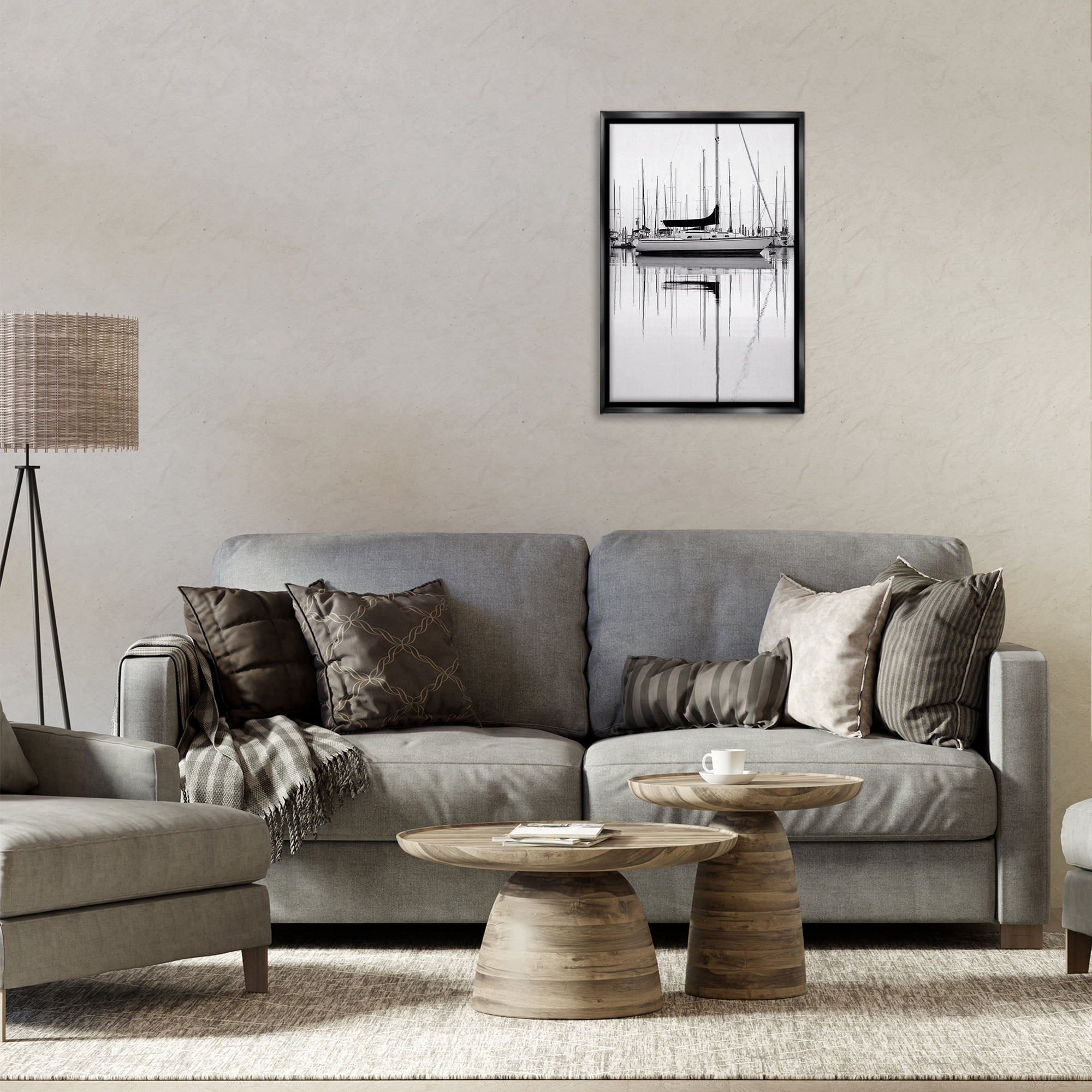Stupell Industries Monochrome Boat Harbor Transportation Photography Black Floater Framed Canvas Art Print Wall Art, 17 x 25