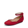 thumbnail image 1 of DREAM PAIRS Bailarinas de gamuza roja para mujer con correa en el tobillo, 1 of 7