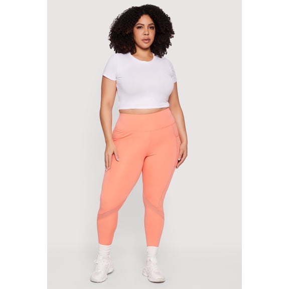 Women's Plus Size High Waisted Mesh Detail Leggings with Pockets