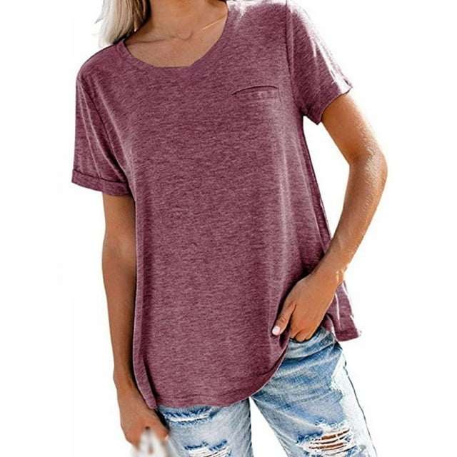 Casual Style Loose Short-sleeved Pockets Stitching Solid Color T-shirt Simple Natural Fashion Ladies Set Short Sleeves