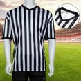 thumbnail image 4 of Court Uniform Striped Shape Short Sleeve V-neck Sweat Absorption Anti-Deformed Referee Wearing Polyester Fiber Sporting Goods Collared Referee Shirt for Sports style A size M, 4 of 13
