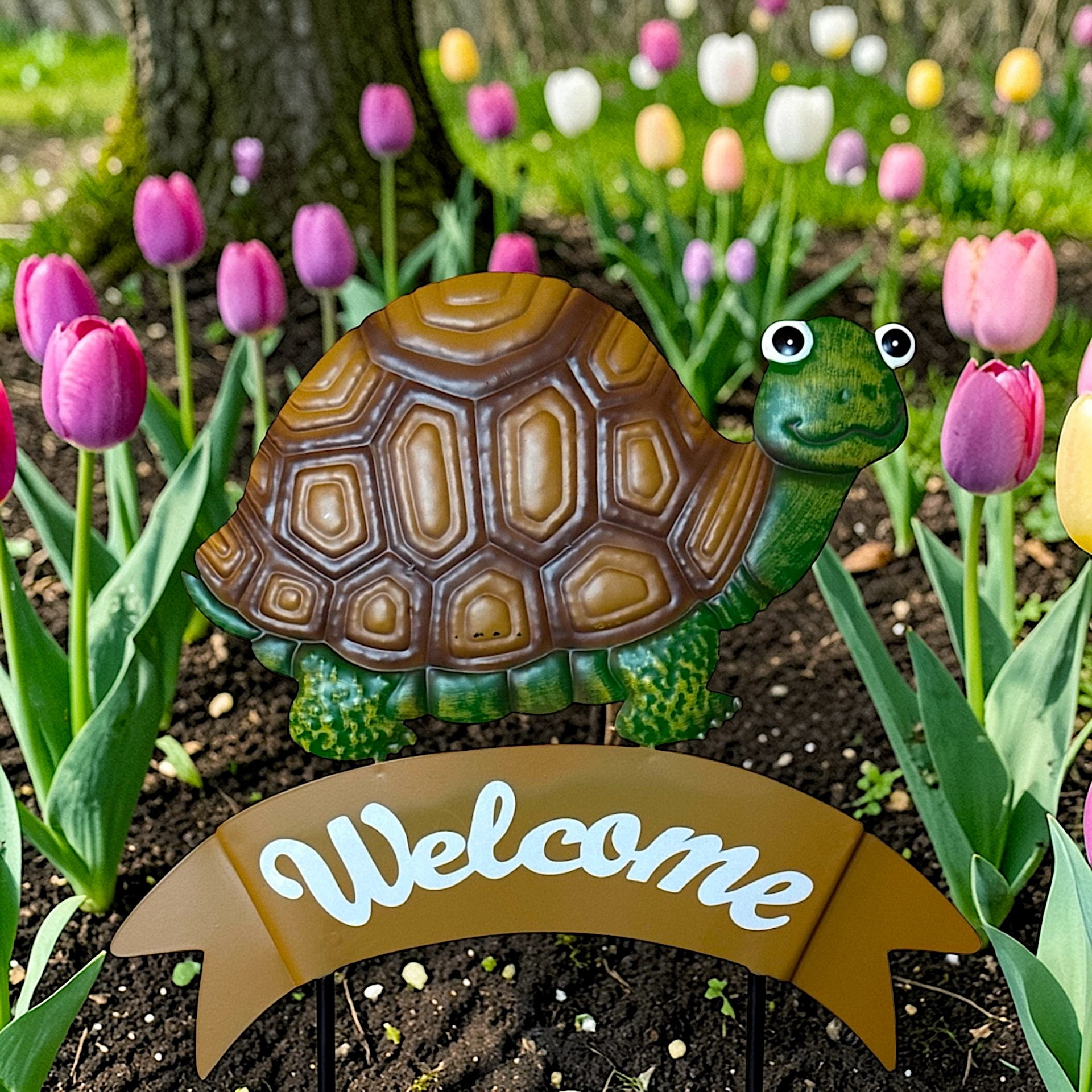 Metal Turtle Welcome Garden Stake Outdoor Lawn Yard Decoration 19 x 13 Inch Decor Welcome Sign for Patio Walkway Flower Bed Porch Patio Landscape