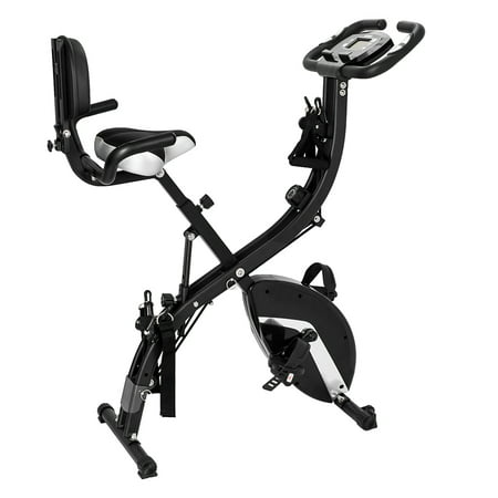 Stationary Bike, Exercise Bike with Folding Magnetic 3-in-1 Upright/Semi-Recumbent/Recumbent Type Adjustable Seat and Handlebar, Exercise Bike Elliptical Trainer with Micro-Adjustable Resistance,