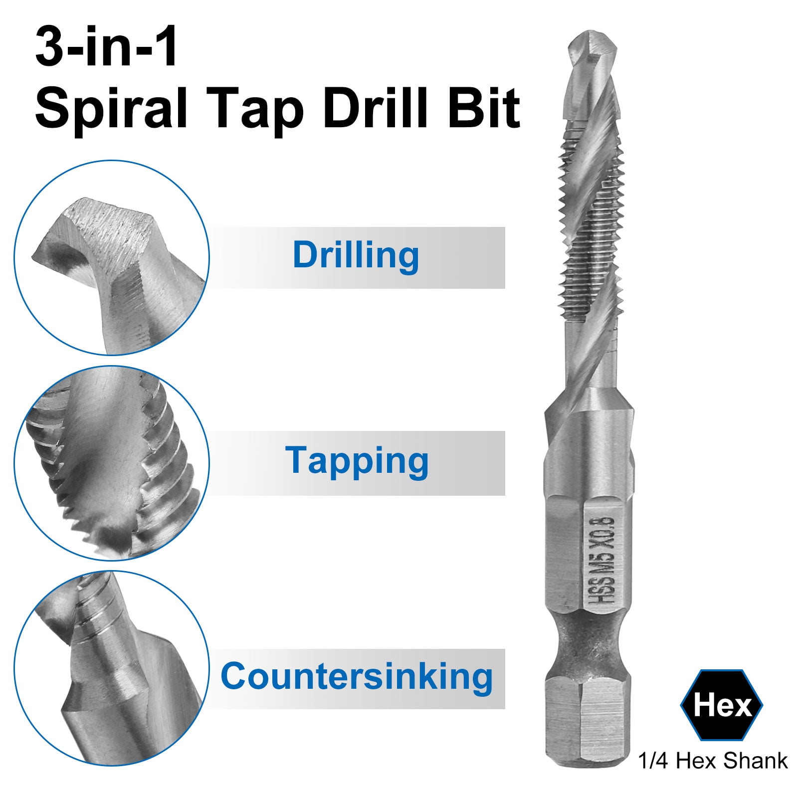 Uxcell 13 Pieces Combination Drill and Tap Bit Set, SAE 6-32NC to 1/4-20NC Metric M3 to M10 Thread Taps with Adapter