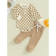 thumbnail image 4 of Musuos Baby Boys Girls Fall Outfits 3 6 12 18 24m Long Sleeve Checkerboard Print Romper + Pants Set Infant Clothes, 4 of 10