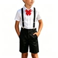 thumbnail image 3 of DJDLJWCJ Boys School Uniform Sets 4 Piece Short Sleeve White Shirt and Flat Front Shorts ，Adjustable Suspenders with Tie Red Size 3T, 3 of 7
