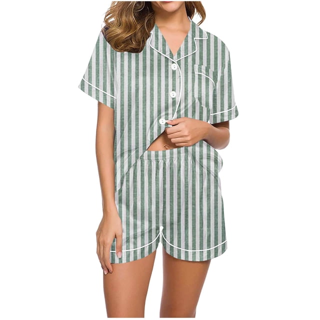 Birdeem Ensembles de Pyjama pour Femmes 2 Pcs Femmes Décontracté Col Rabattu Manches Courtes Blouse Mode Pantalon Court Ensemble de Pyjama