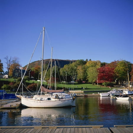 Camden Harbour with Fall Colours and Mount Battie in the Background, Maine, New England, USA Print Wall Art By Roy