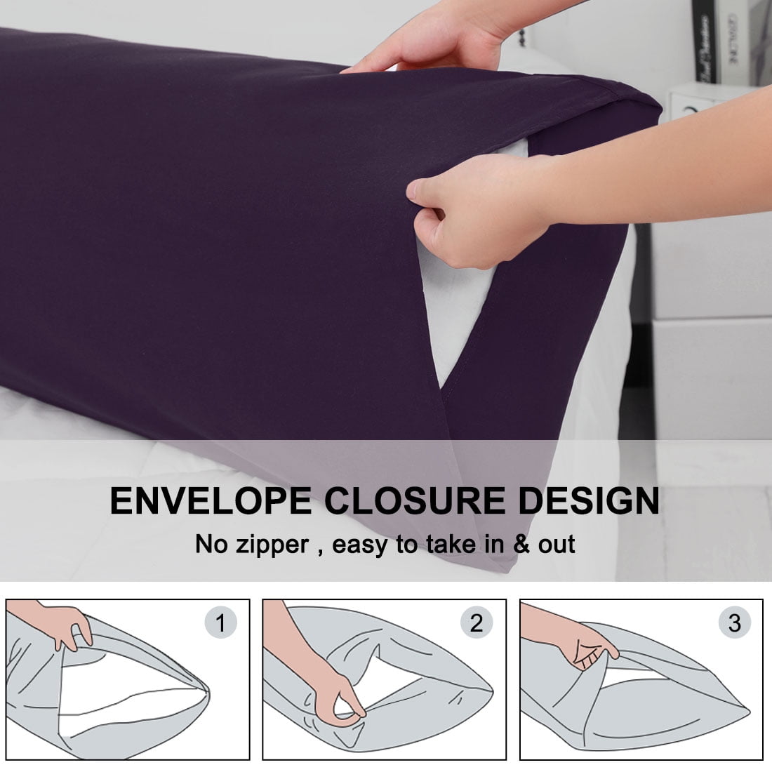 Unique Bargains 2 Packs Microfiber Solid Body Pillow Cover Purple 20" x 60"