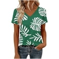 thumbnail image 4 of Tnhcen Women's Casual Floral Print V - neck Short Sleeve T - shirt 95% Polyester 5% Spandex Fake Cotton Stretchy Top Summer Loose Fit Plus Size S - 3XL Women's Blouse Shirt, 4 of 5