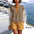 thumbnail image 2 of LckLvx Women's Sweatshirt Ruffle Long Sleeve Button Up Patchwork Tops Fall Travel Outfits, 2 of 6