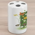 thumbnail image 1 of Letter P Ceramic Toothbrush Holder, Lively Springtime Freshness Garden Theme Summer Foliage Papilio Wings, Decorative Versatile Countertop for Bathroom, 4.5" X 2.7", Green Multicolor, 1 of 4