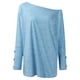 thumbnail image 4 of Moda mujer casual suelto pulloveroff-the-shoulder manga larga botón cuello redondo camisetas tops Pompotops gfhjh16051, 4 of 8