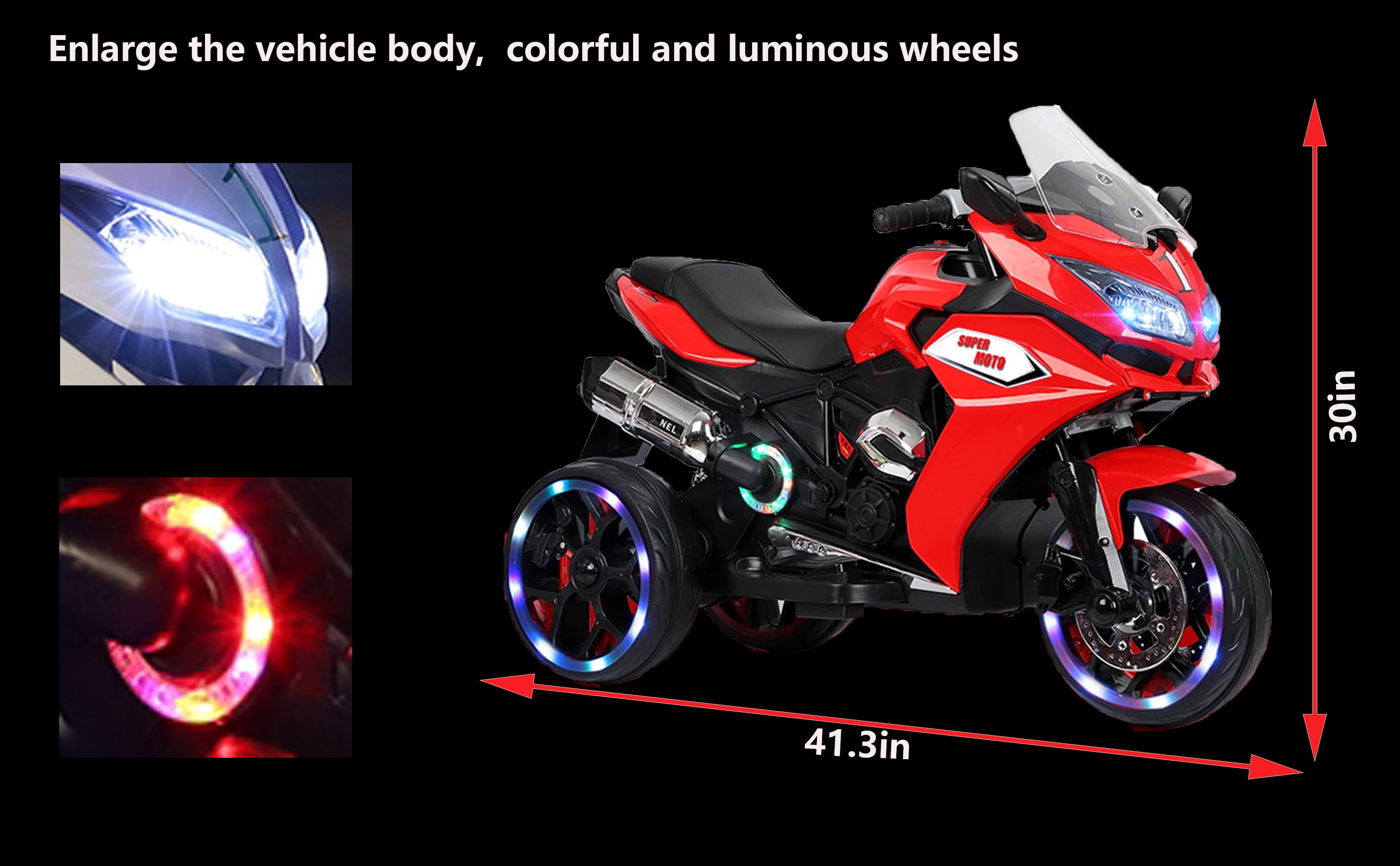Kids Electric Motorbike 12V Battery Powered with LED Lights, Music for Ages 3-6