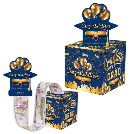 ERTZAE Grad Card Holder Grad Gift Container Grad Celebration Box Grad Decor Box Grad Celebration Decor Grad Celebration Supply Blue & Gold Class of 2026 Graduation Gift Box 4.7Inch with 50 Money Bags