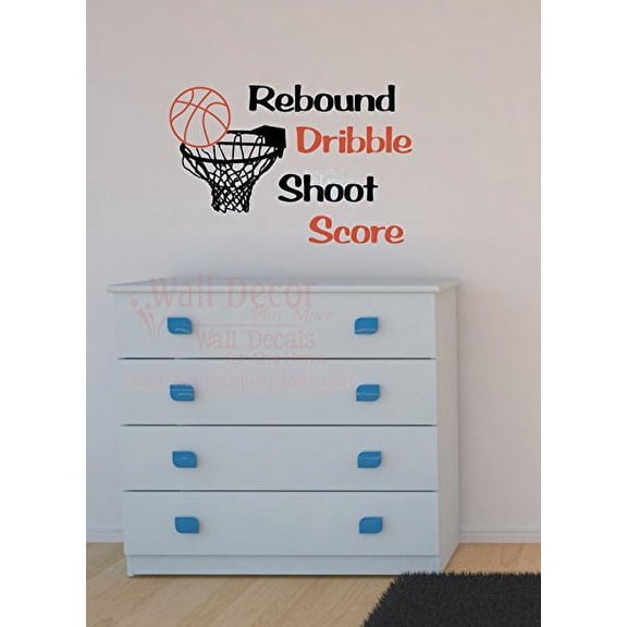Sports Wall Decals Rebound Dribble Shoot Score Basketball Vinyl Stickers Art, 35 x 23 , Black/Orange
