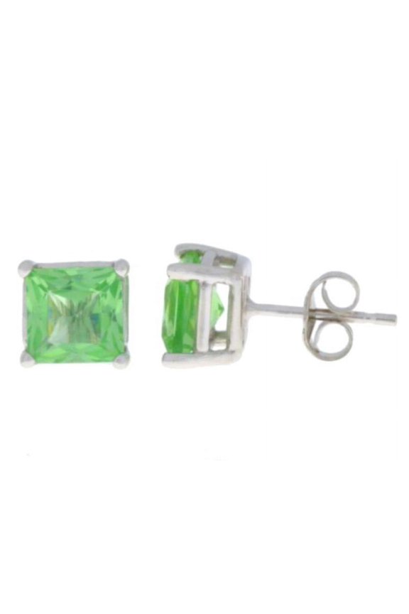 14Kt White Gold Green Sapphire Princess Cut Stud Earrings