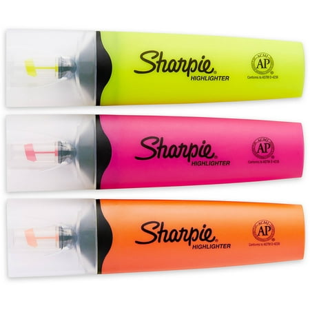 Sharpie Clear View Highlighters, 3-Pack, Yellow, Pink and