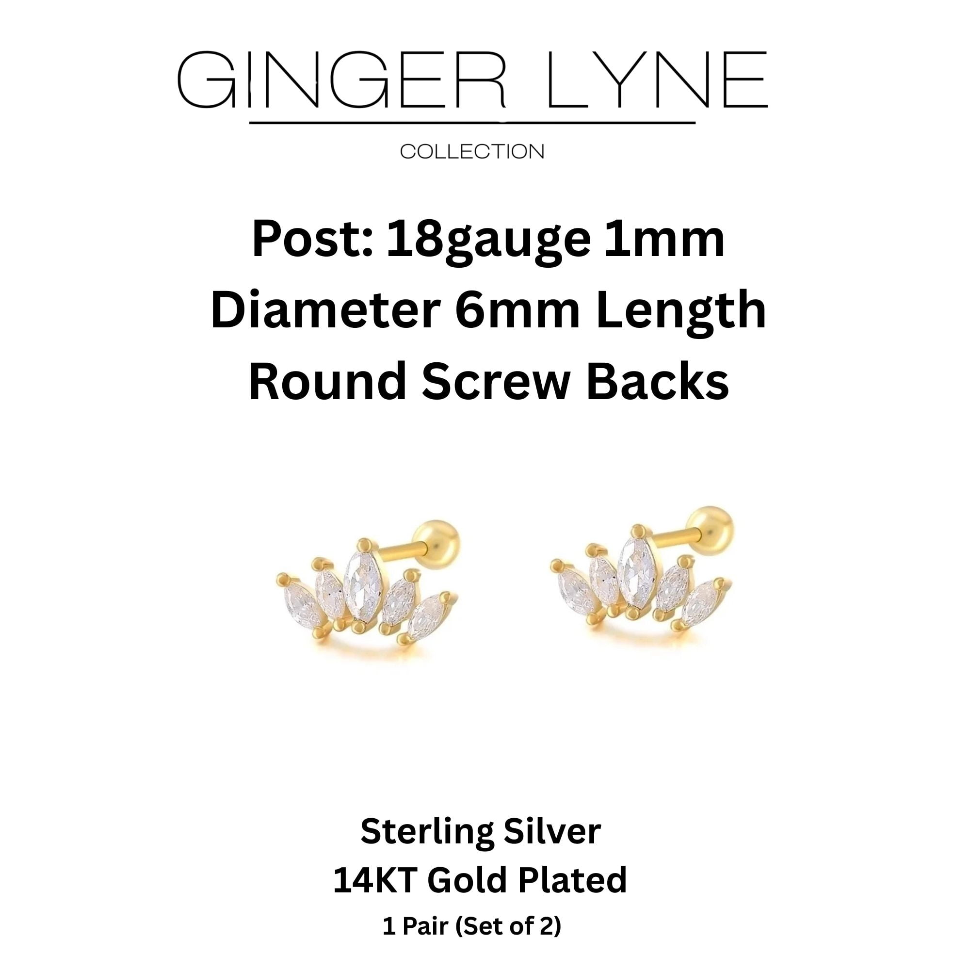 Marquise CZ Flat Back Earrings for Cartilage Helix Tragus Lobe 18g 6mm Post Sterling Silver 1 pair by Ginger Lyne