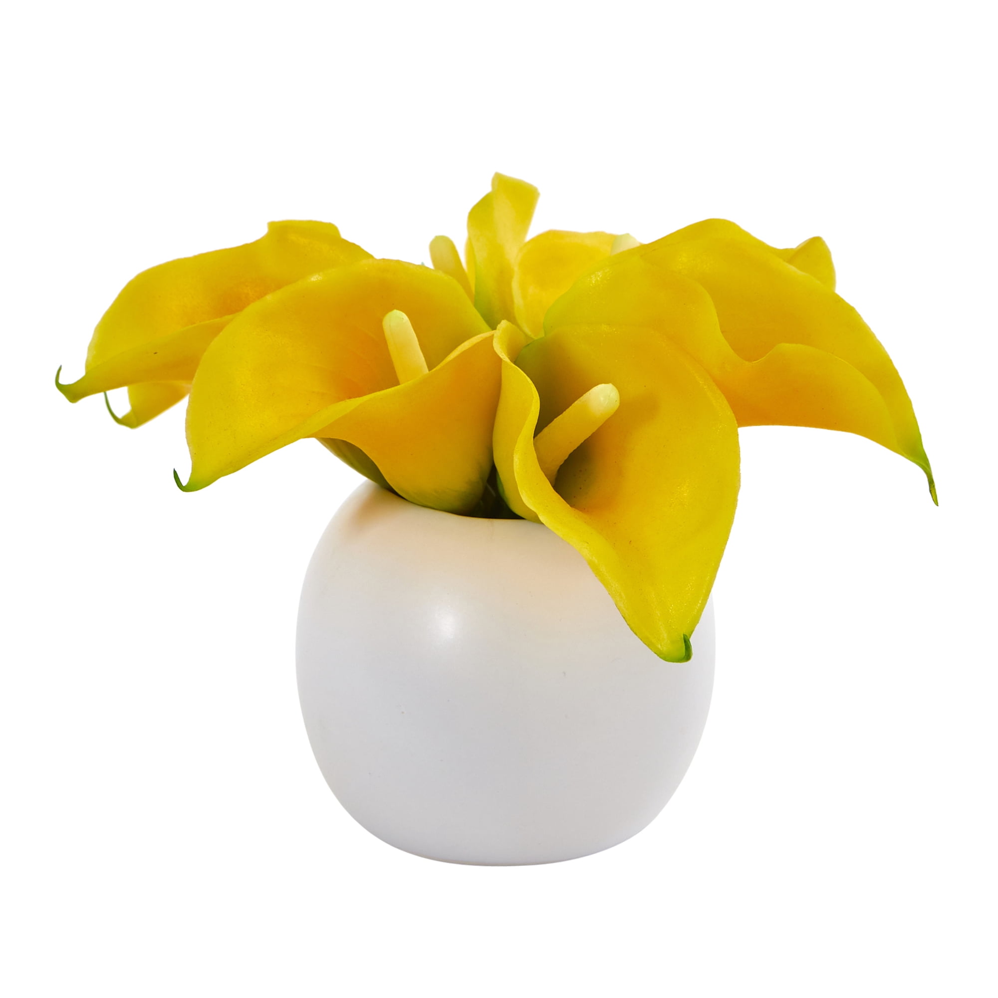 Nearly Natural Calla Lily Artificial Arrangement in White Vase (Set of 2)