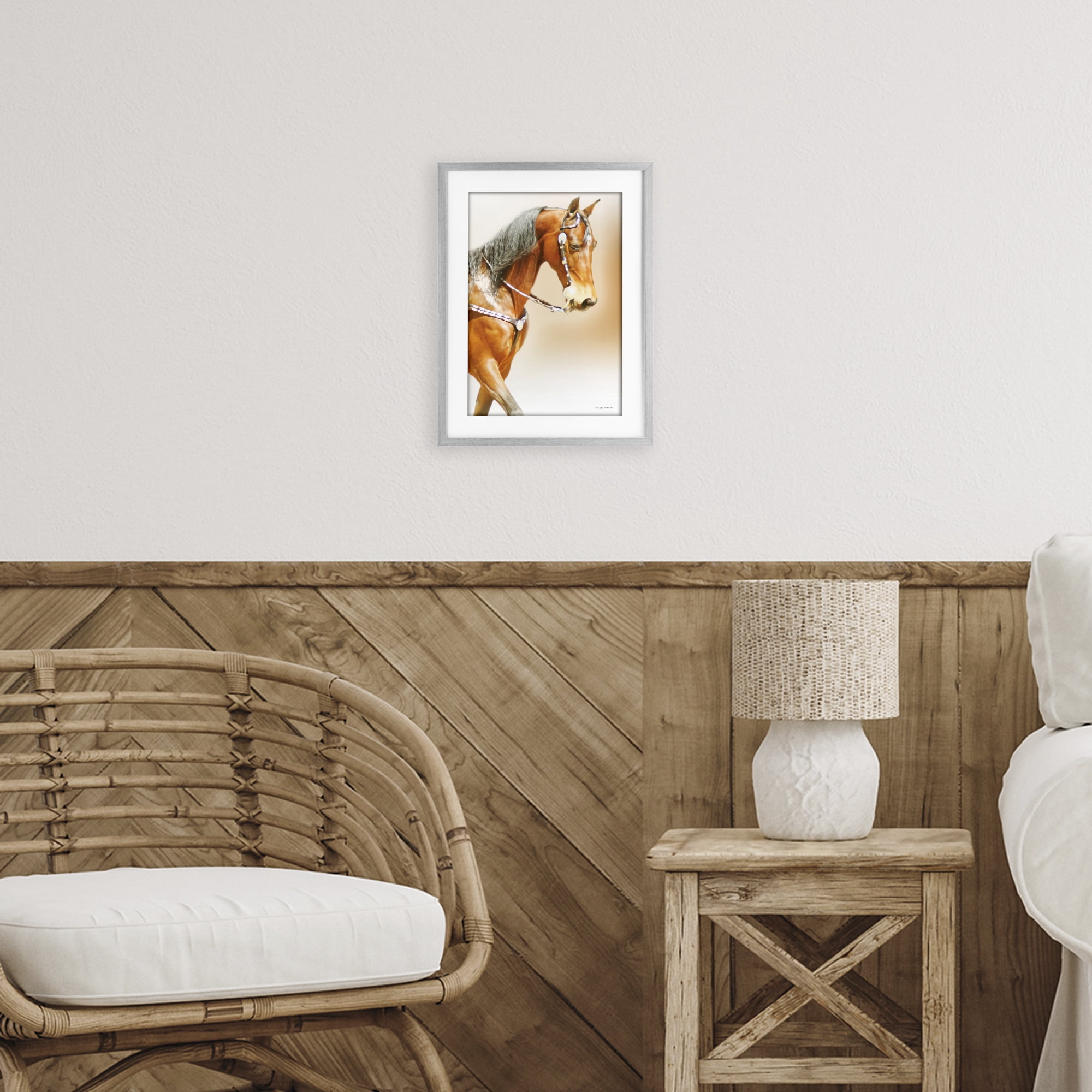 Stupell Industries Brown Majestic Horse Gray Framed Print Under Glass, design by Kari Brooks