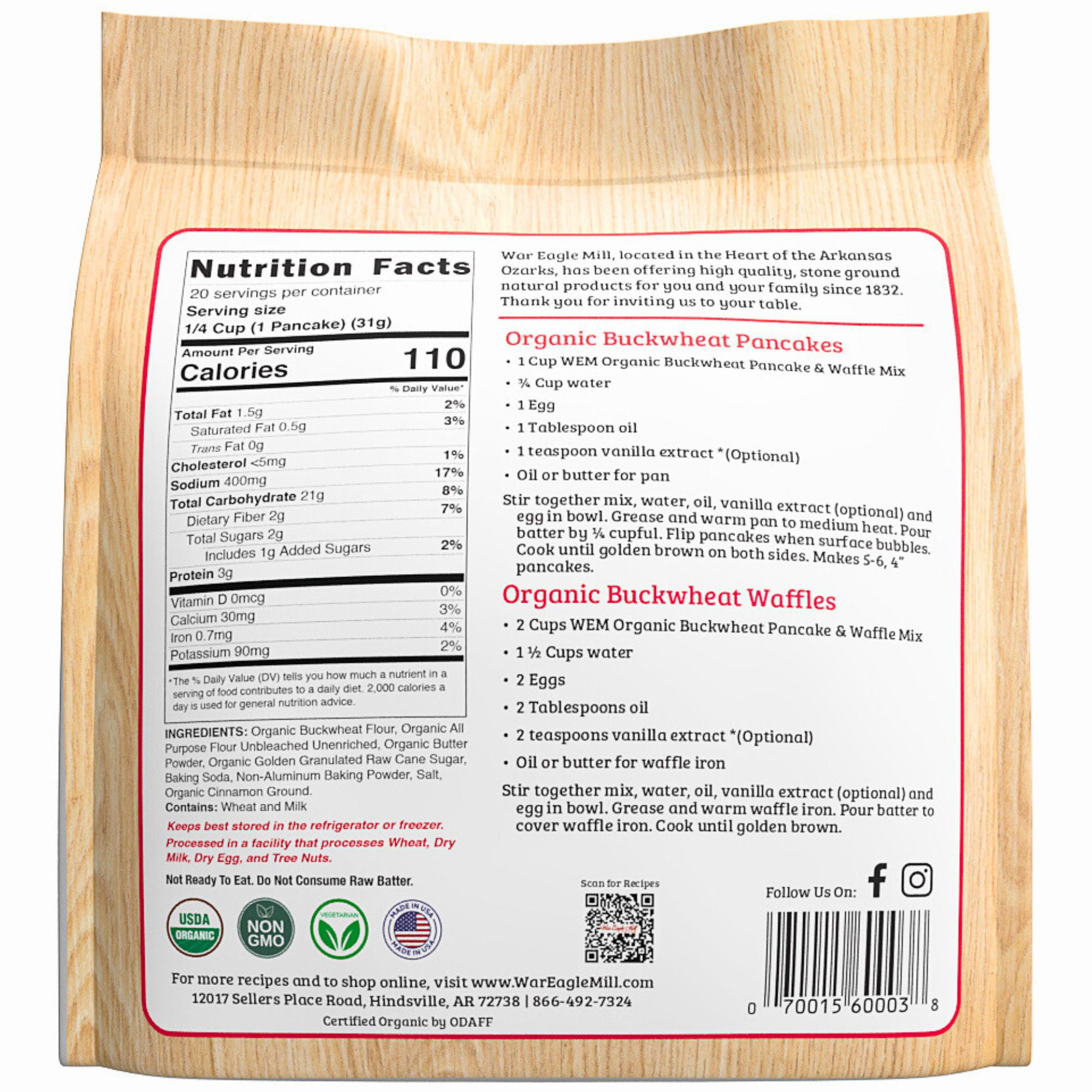War Eagle Mill Organic Buckwheat Pancake & Waffle Mix, 22 oz. Bag (2-Pack)