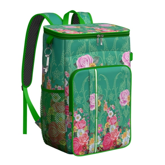 Artistic Vintage Insulated Backpack Cooler - 20L Soft Cooler Bag with Paisley Pattern, High-Capacity for 26 Cans, Multiple Pockets, Perfect for Outdoor Enthusiasts