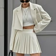 thumbnail image 3 of Bovxnpu Fall Winter Outfits for Women, Women's Long Sleeve Blazer Suit Sets with Pleated Mini Skirt Fall 2 Piece Outfits Trendy Fashion Clothes, 3 of 6