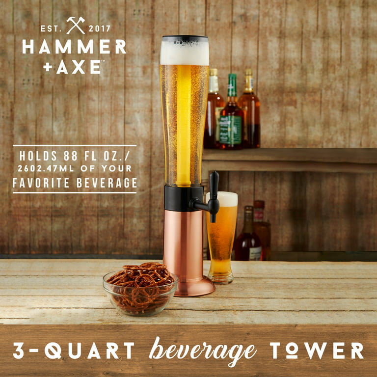 Sold **. Hammer + Axe Beer Tower Drink Dispenser with Pro-Pour Tap and  Freeze Tube to Keep Beverages Ice Cold, Perfect for Parties and…