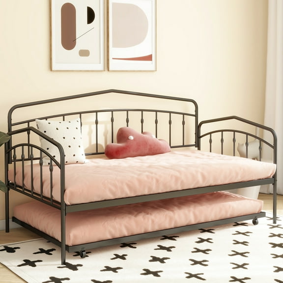 Twin Daybed With Trundle, Black - Metal, Bedroom Observable Regal