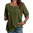thumbnail image 1 of Camiseta Informal Holgada de Corta con Cuello Redondo y Botones de Algodón y para Mujer, Estilo Formal y de Trabajo Verde S, 1 of 7