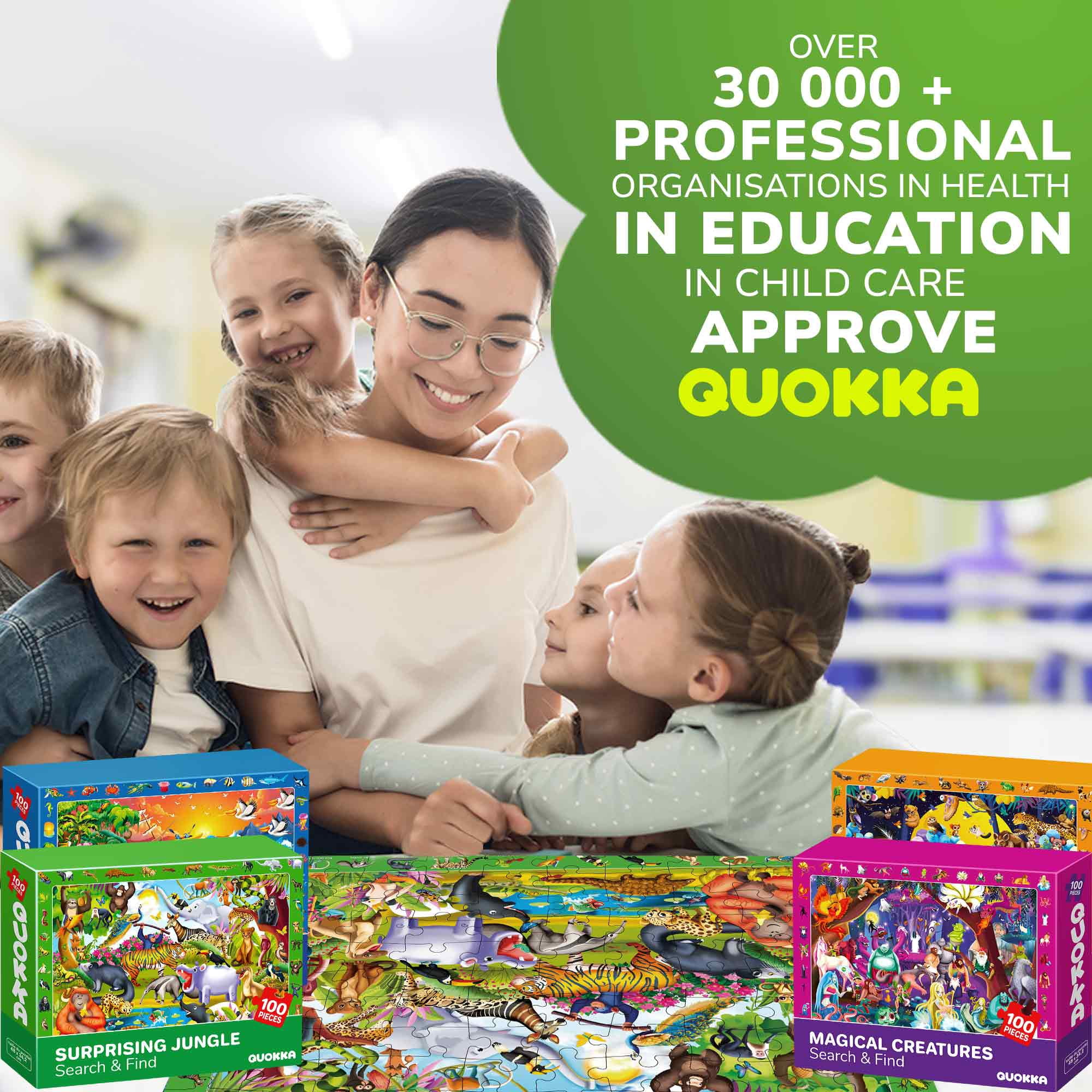 Quokka 100 Piece Jigsaw Puzzles for Kids – 4 Set Search and Find Educational Puzzles with Nocturnal Animals for Ages 5-8