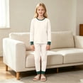 thumbnail image 7 of TIREOW Kids Underwear 2 Piece Set Contrast Trim Long Sleeve Crewneck Top and Long Pants Boys and Girls Sleepwear Loungewear Set, 7 of 7
