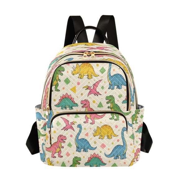 RMDQTR Quilted Backpack Lightweight Casual Daypack with Multi Zipper Pockets for Travel Daily Use Shopping Sports Vibrant Dino Shapes Pattern