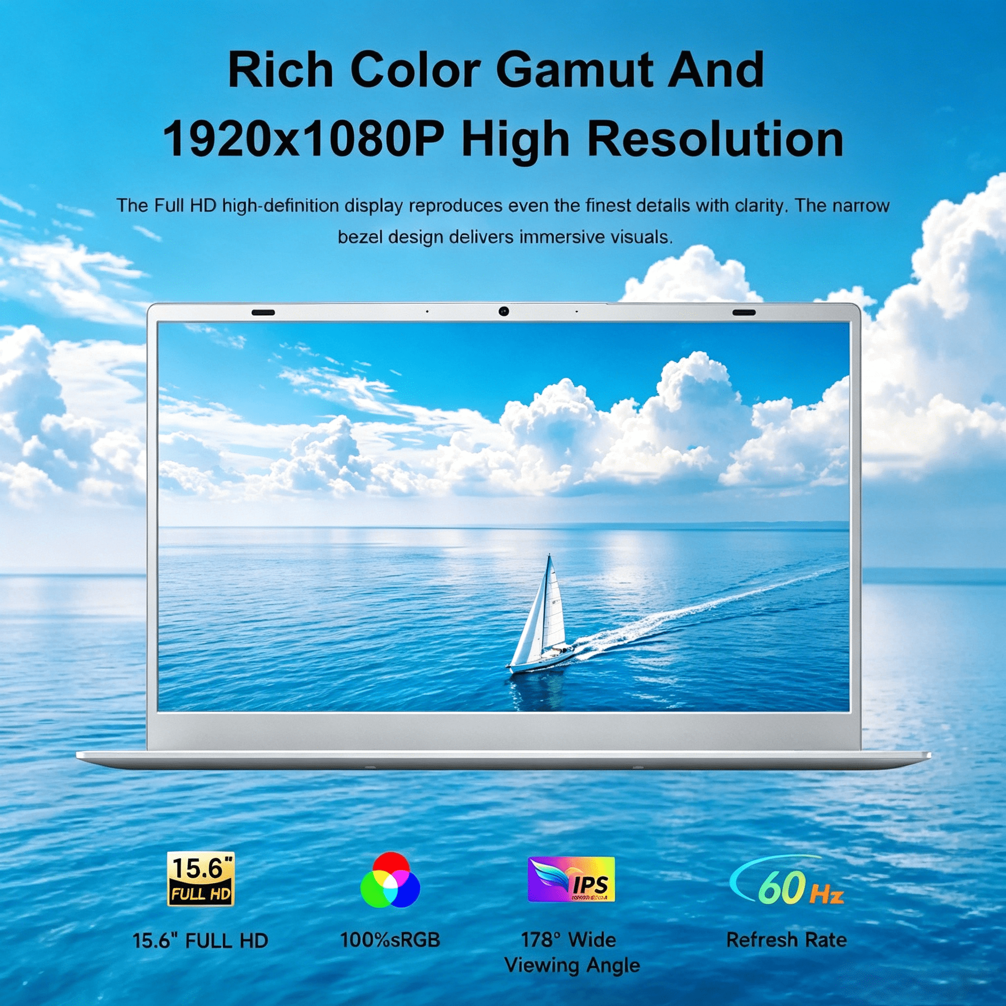 Akocrsiy 15.6" Laptop Computer,16GB RAM 512GB SSD, Intel Pentium 6500Y (up to 3.4GHz), Windows 11 Pro Laptop, 1920*1080 IPS Display WiFi5 BT5.0 for Business Student