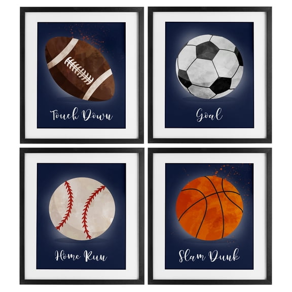 Stupell Industries Game On Sports Goals 4 Piece Black Framed Print Under Glass Set, design by Christine Simpson Art