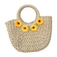 thumbnail image 1 of Bolso de mano bohemio tejido con asa redonda, elegante, de paja, para mujer, para playa y verano Beige, 1 of 9
