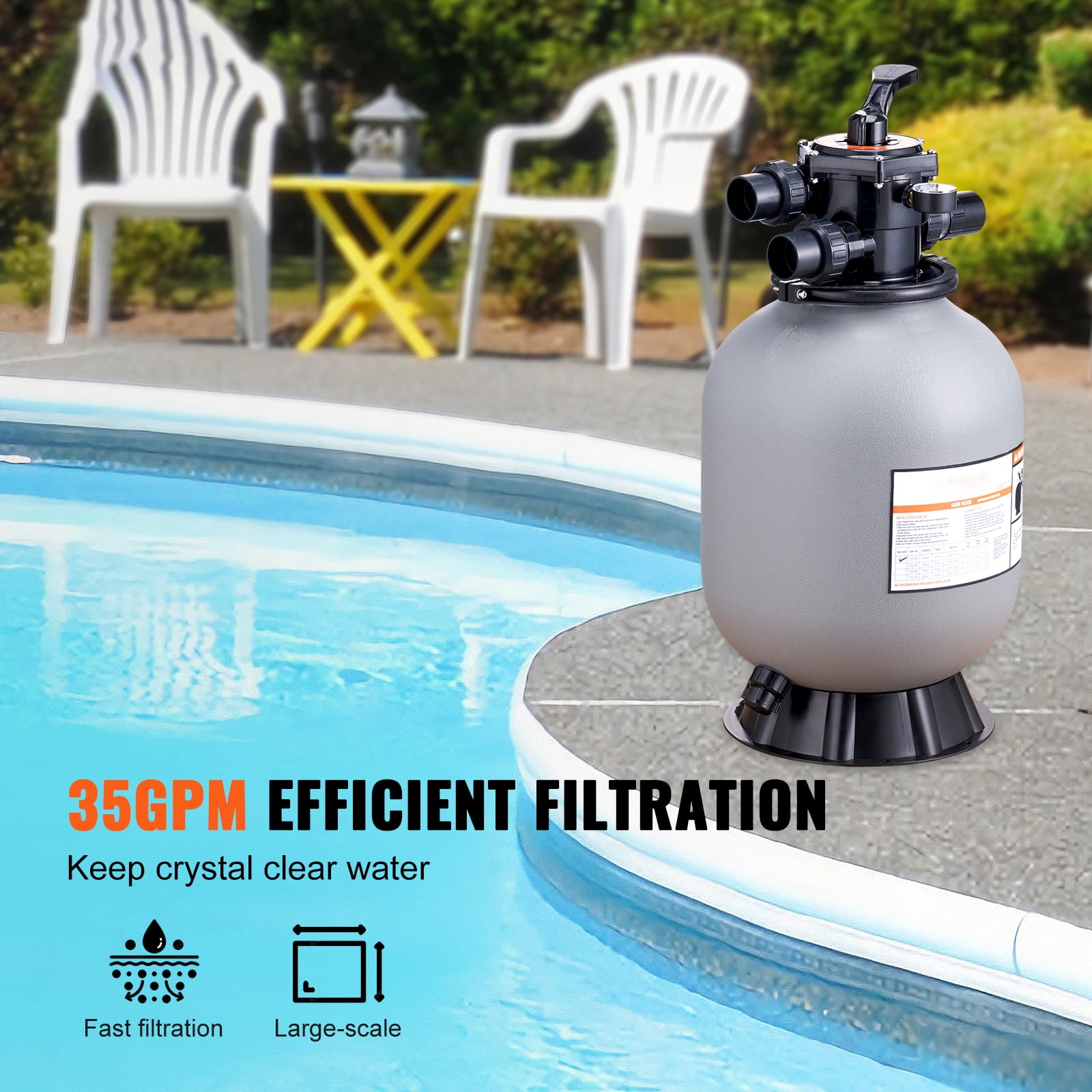 VEVOR 16" Sand Filter Above Inground Swimming Pool Sand Filter with 7-Way Valve