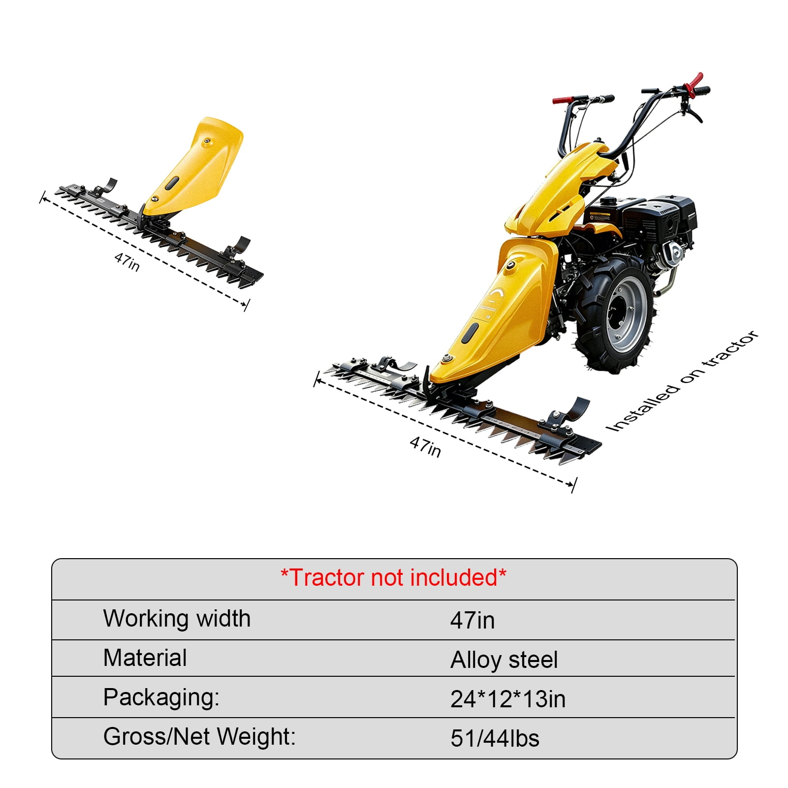 MMS 47'' Sickle Bar Mower Attachment for Self-Propelled Tractor, Grass Cutter Scythe Mower