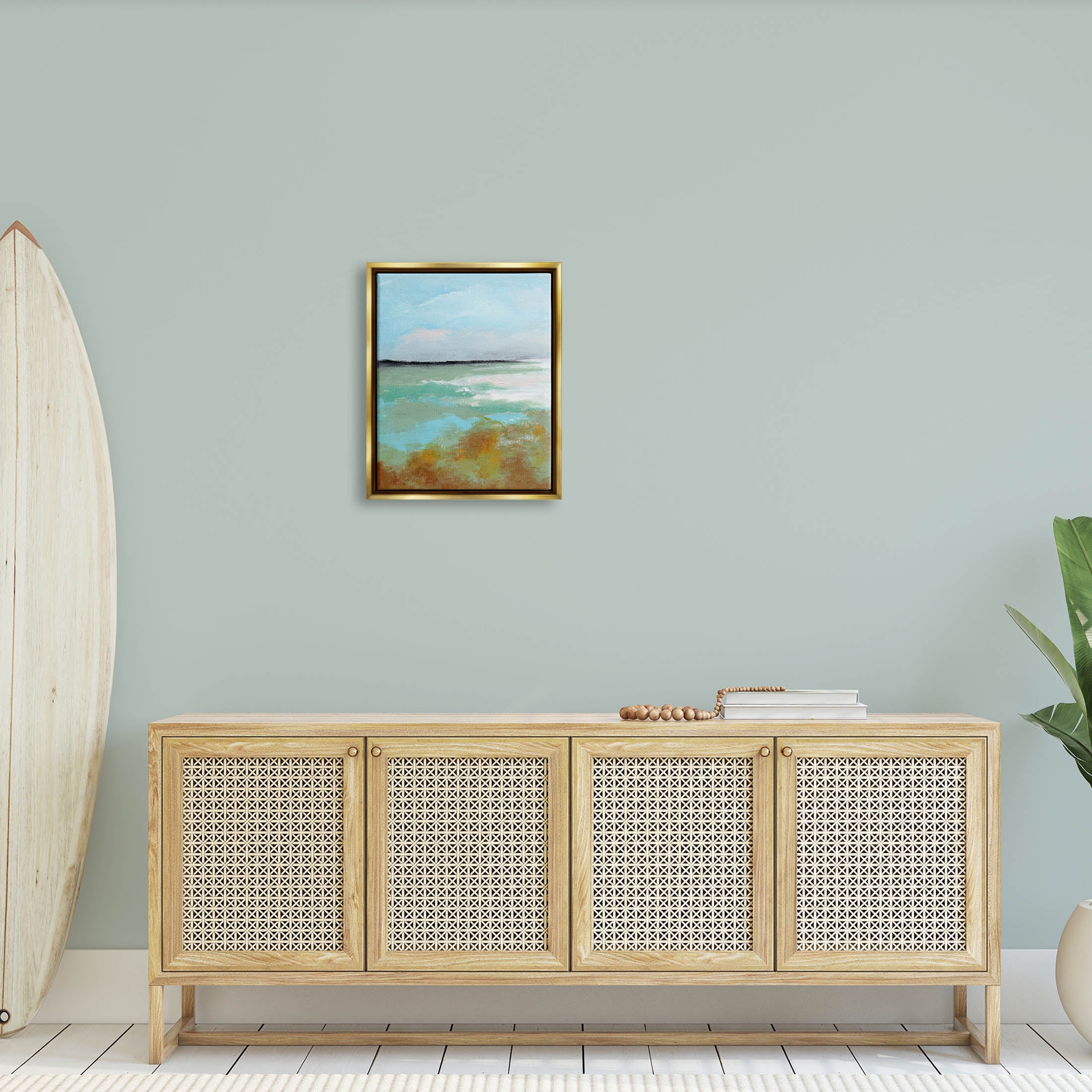 Stupell Industries Abstract Ocean Moss Scenery Painting Metallic Gold Floating Framed Canvas Print Wall Art, Design by Nikita Jariwala