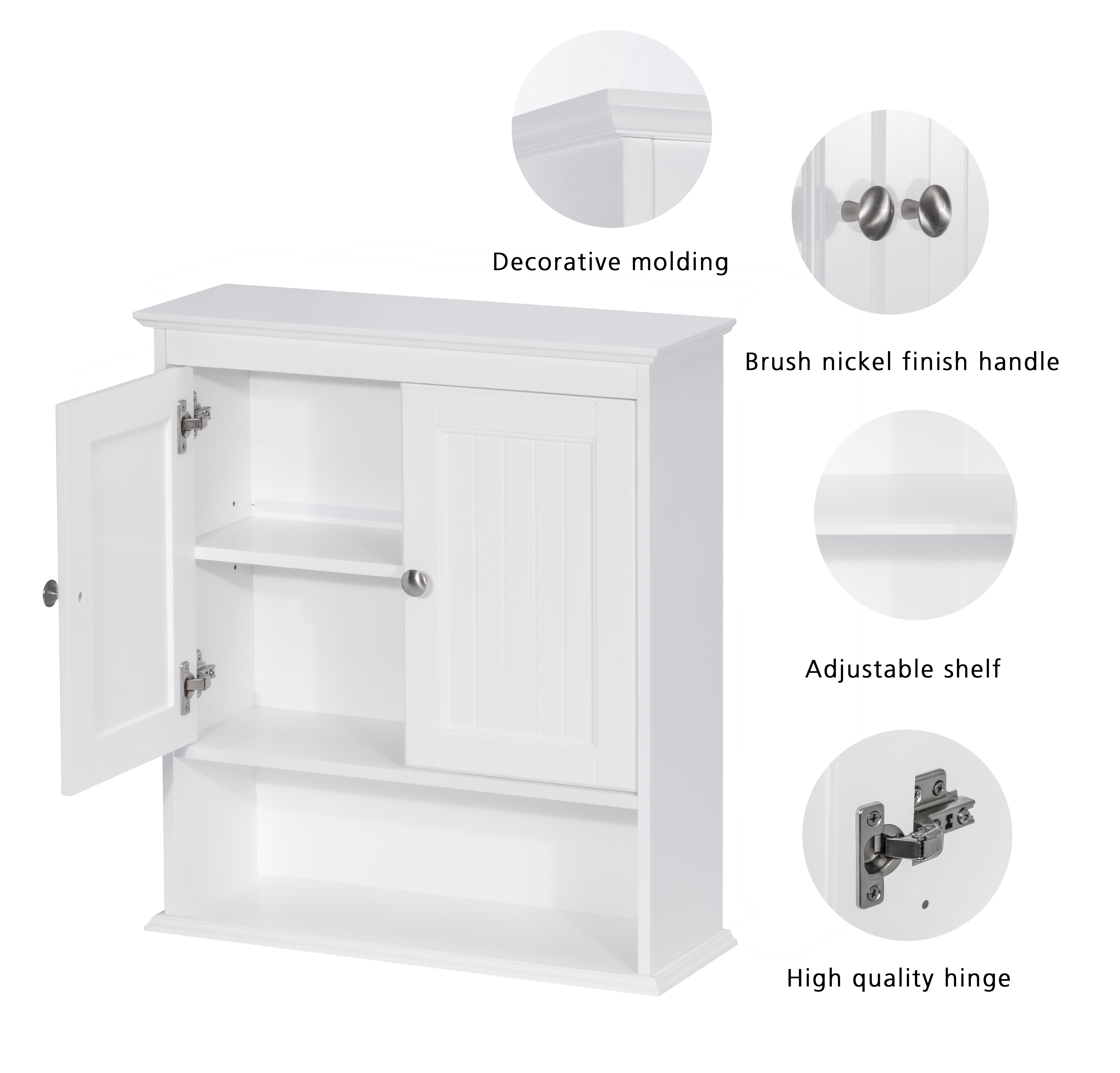 Spirich Home Bathroom Cabinet Wall Mounted with Doors, Wood Hanging Cabinet, Wall Cabinets with Doors and Shelves Over The Toilet, Bathroom Wall Cabinet White - image 4 of 6